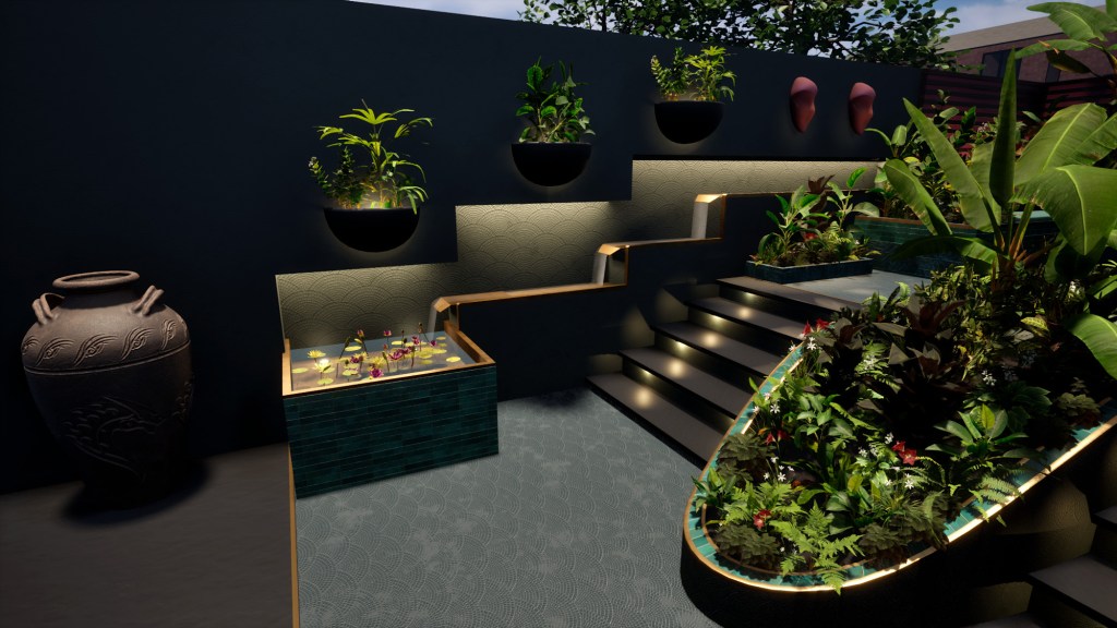 Tropical courtyard design Jo Wonderland Studios